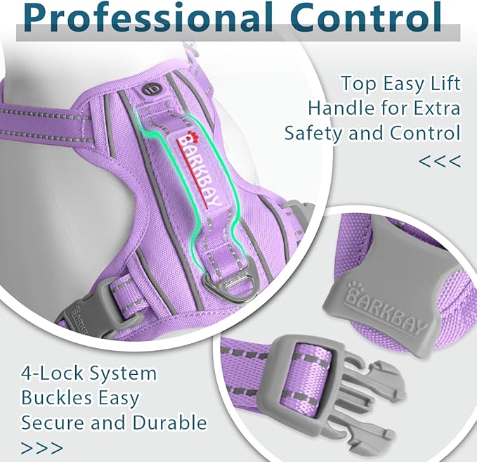 BARKBAY Dog Harness No Pull Oxford with ID Tag Pocket - Heavy Duty, Reflective, Easy Control for Large Dogs(Violet Purple Oxford,XL)