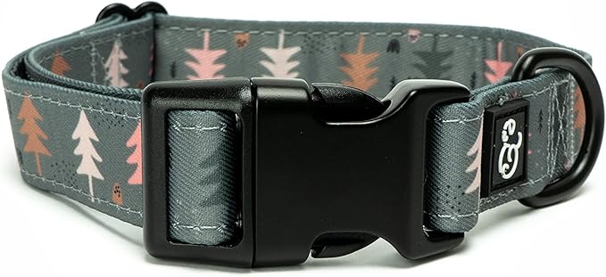 Lucy & Co. Take a Hike Adjustable Dog Collar- Cute Designer Pet Collar for Small, Medium, Large Dogs- Buckle Closure Dog Accessories, Small, Green Trees