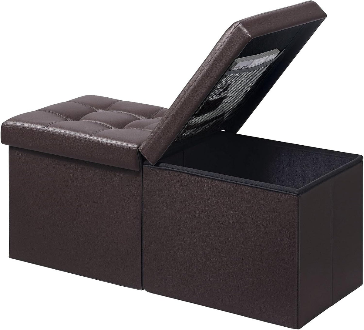 AmasSmile Footrest Ottoman Storage Bench,34" Leather Folding Chest,Brown