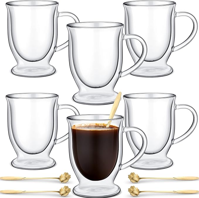 Gejoy 6 Sets Double Wall Glass Coffee Mugs