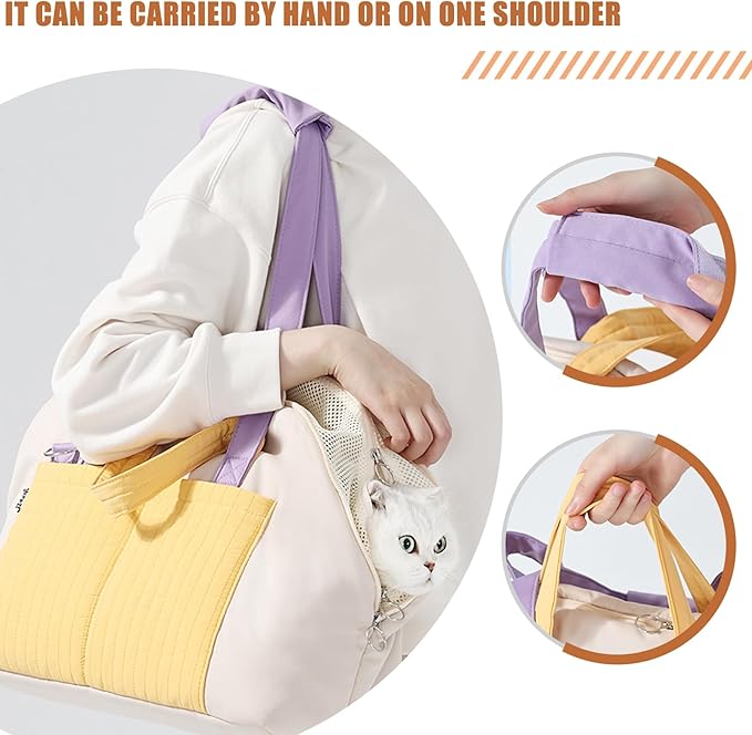 Small Dog Carrier Purse, Soft Fluffy Pet Carrier Tote Cat Carrier with Secure Harness Clip and Removable Pad, Woman Style Pet Travel Handbag（Yellow）