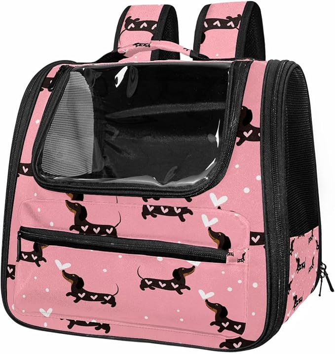 Dachshund Dogs and Hearts Pet Travel Carrier Soft Sided Portable Bag for Cats, Small Dogs, Kittens or Puppies