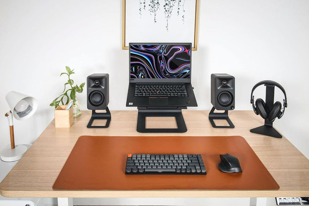 Kanto SE2 Elevated Desktop Speaker Stands for Small Speakers & Compact 2”-3” Studio Monitors - 3.8” Tall - Supports 7.1 lbs - Damping 1.5 mm Silicone Padding - Pair - Black - Pair