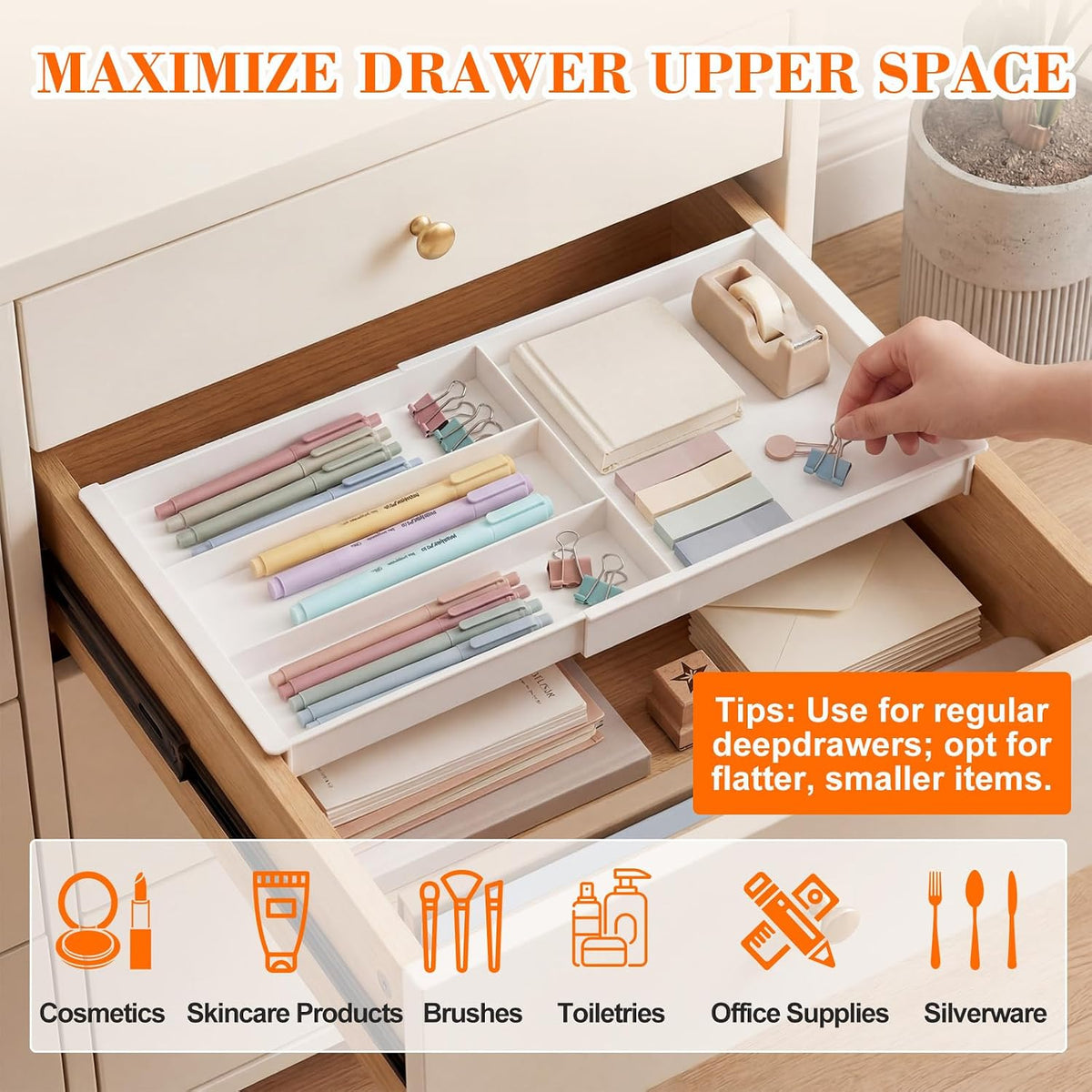 Briwooody 2 Pcs Hanging Sliding Drawer Tray with Adjustable Dividers