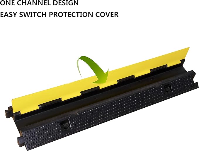 2 Pack Rubber Cable Ramp Hose Cable Protector Ramp 1 Channel 22000Lbs Load Capacity Traffic Speed Bump Wires Power Lines Extension Cord Cover for Indoor Outdoor