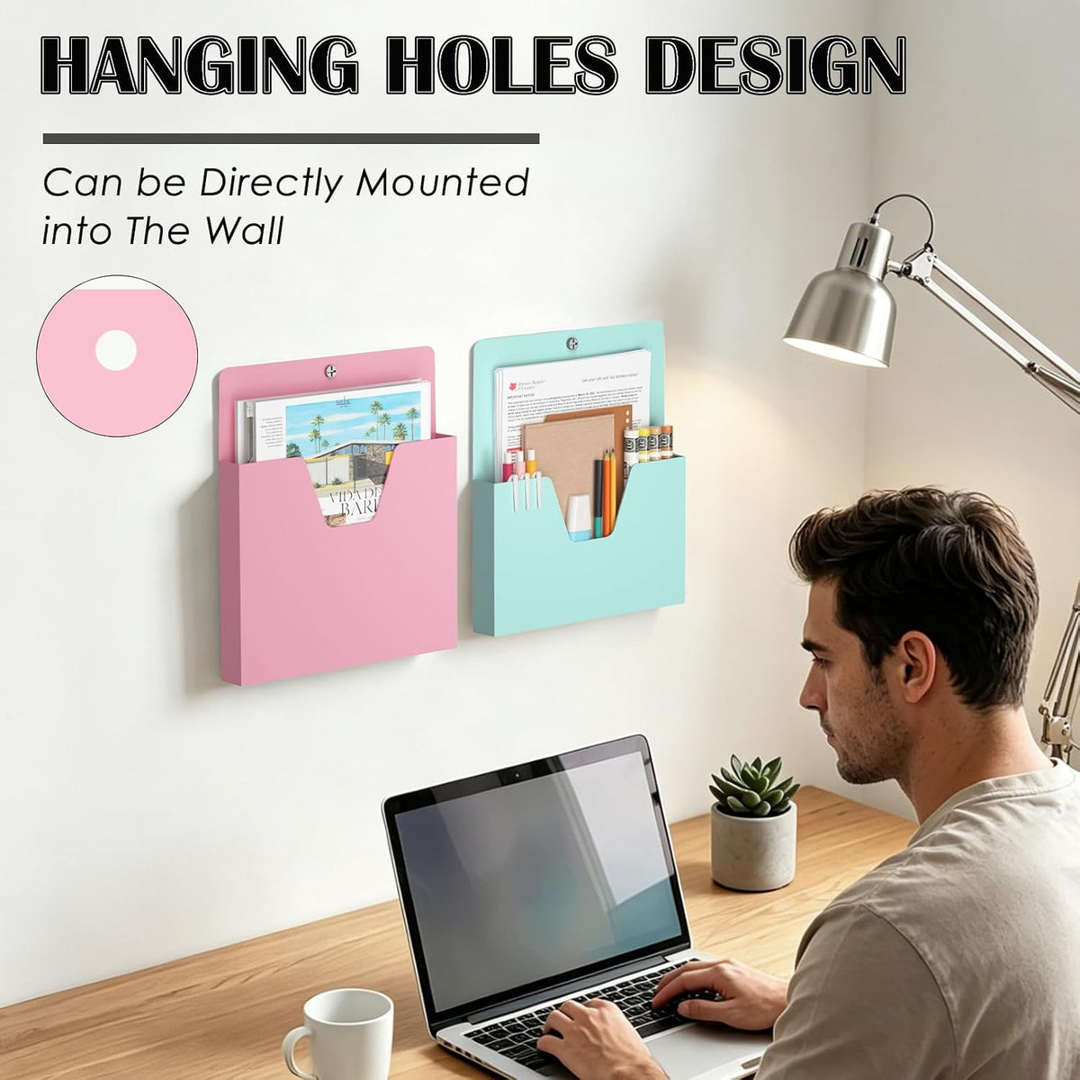 MFTEK Magnetic File Holder 6 Pockets Paper Holder, Hanging File Organizer Office Supplies Storage for Cabinets, Whiteboard, Magnetic Mail Letter Folder for Refrigerator (Pastel Color-Mix)