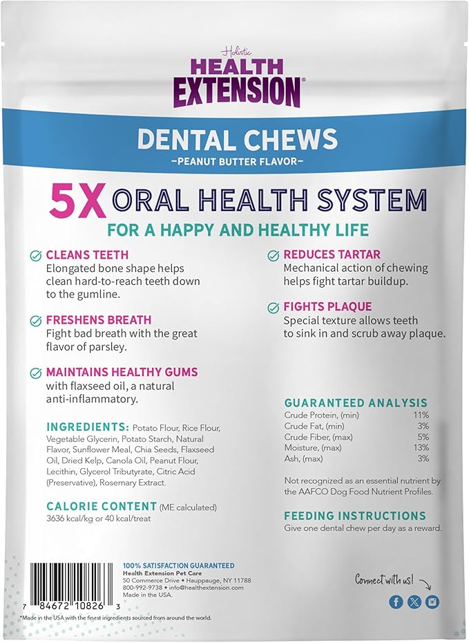 Health Extension Peanut Butter Dental Bones for Dogs, 14 Small Bones – Supports Dental Health, Delicious Flavor, Ideal for Puppy Training