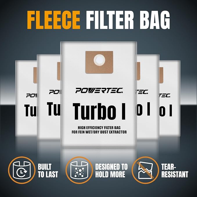 POWERTEC Turbo I, 9-20-27 Fleece Filter Bags 5PK,