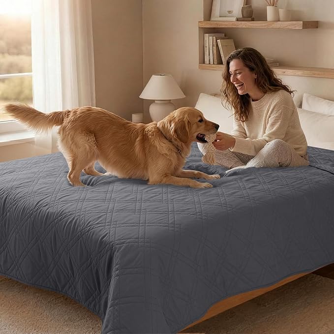 100% Waterproof Dog Couch Protector, Triple-Layer Waterproof Dog Bed Cover Pet Blanket Reversible 2-Tone Sofa Shield, Non-Slip Furniture Guard for Pets(82×92 Inch, Gray+Gray)