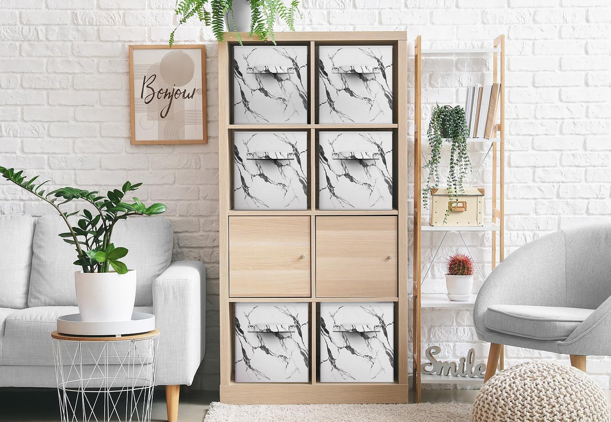 Sorbus 11 x 11 Storage Cubes, Foldable Fabric Bins (4 Pack, Marble White)