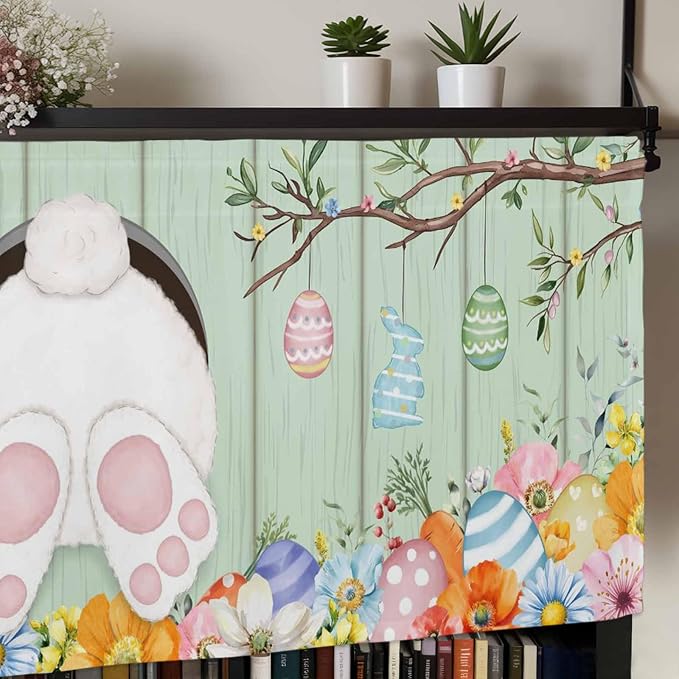 Easter Curtain Valances for Windows, Kitchen Valance Window Treatment, Spring