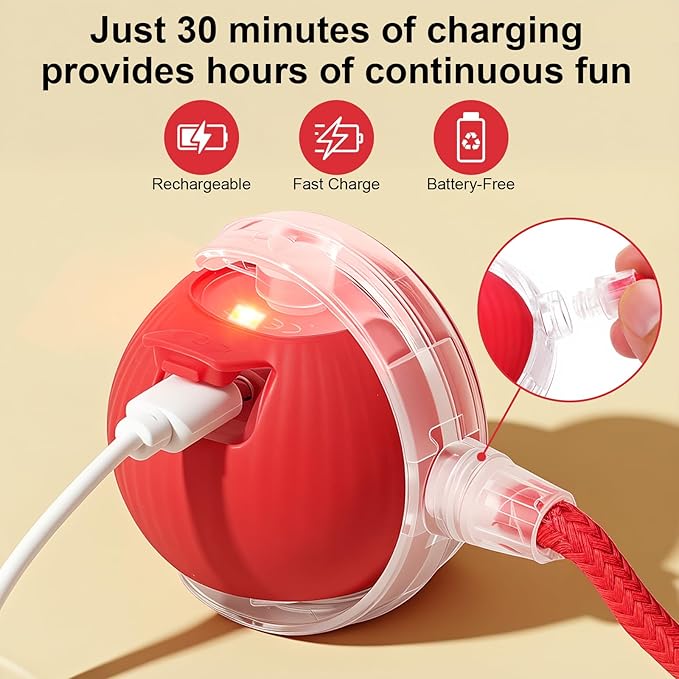 Interactive Electric Automatic Rolling Moving USB Rechargeable Self Activated Play Stimulation Toy Smart Chase Teaser Ball with Speedy Tail Rope for Bored Adult Indoor Cats and Dogs, Green
