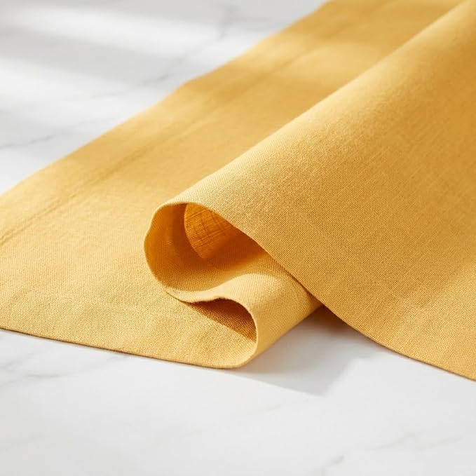 Solino Home 100% Pure Linen Table Runner Mustard Yellow, Fete 14 x 108 in |