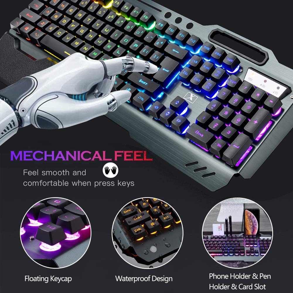Wireless Gaming Membrane Keyboard Mouse and Bluetooth Headset Kit-Black RGB