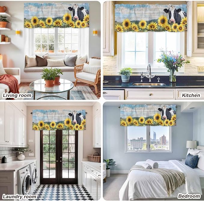 Cow Sunflowers Curtain Valances