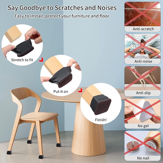 Ezprotekt 8 Pcs Extra Large Square Chair Leg Floor Protectors, Silicone Felt