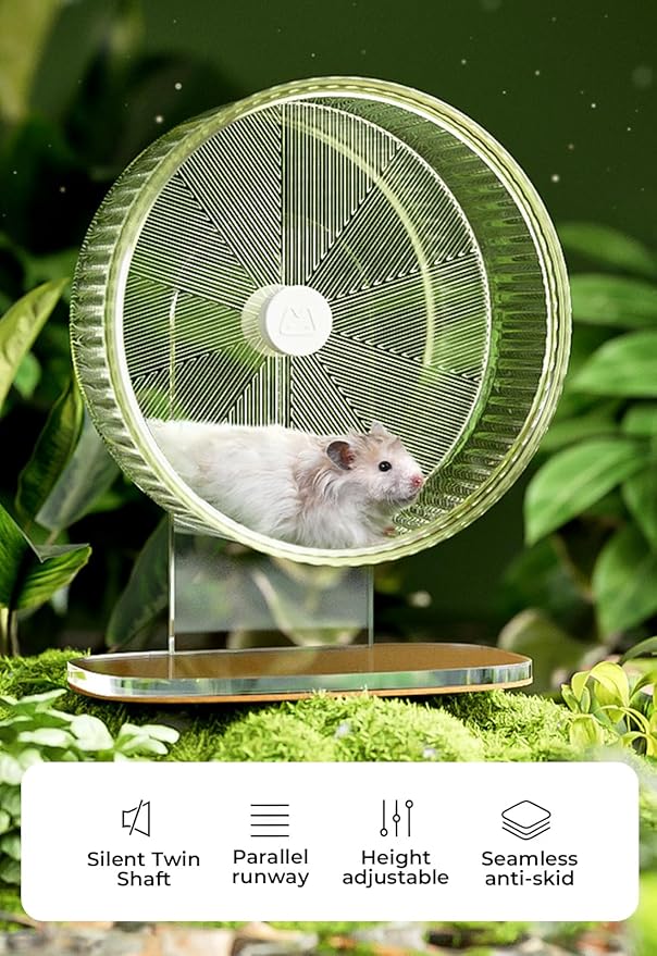 Super-Silent Hamster Exercise Wheel: Silent Spin Toys Hamster Running Wheels with Height Adjustable Stand for Hamsters Gerbils Mice Or Other Small Animals -6.5inch Clear