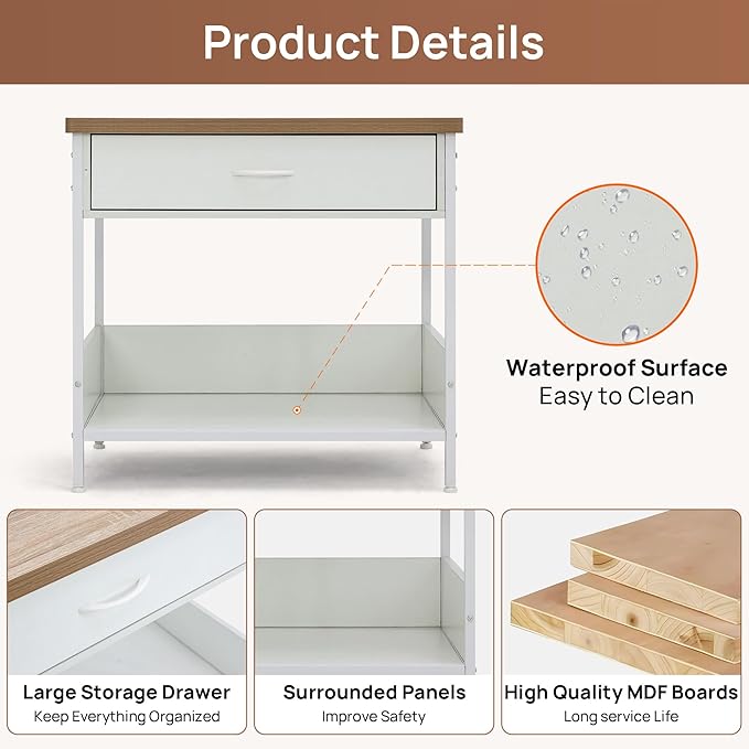Multi-Functional Dog Bed End Table with Storage Drawer, Open Design Pet Bed with Removable Washable Cushion, Comfortable Resting Spot for Small & Medium Dogs, Indoor Use (White)