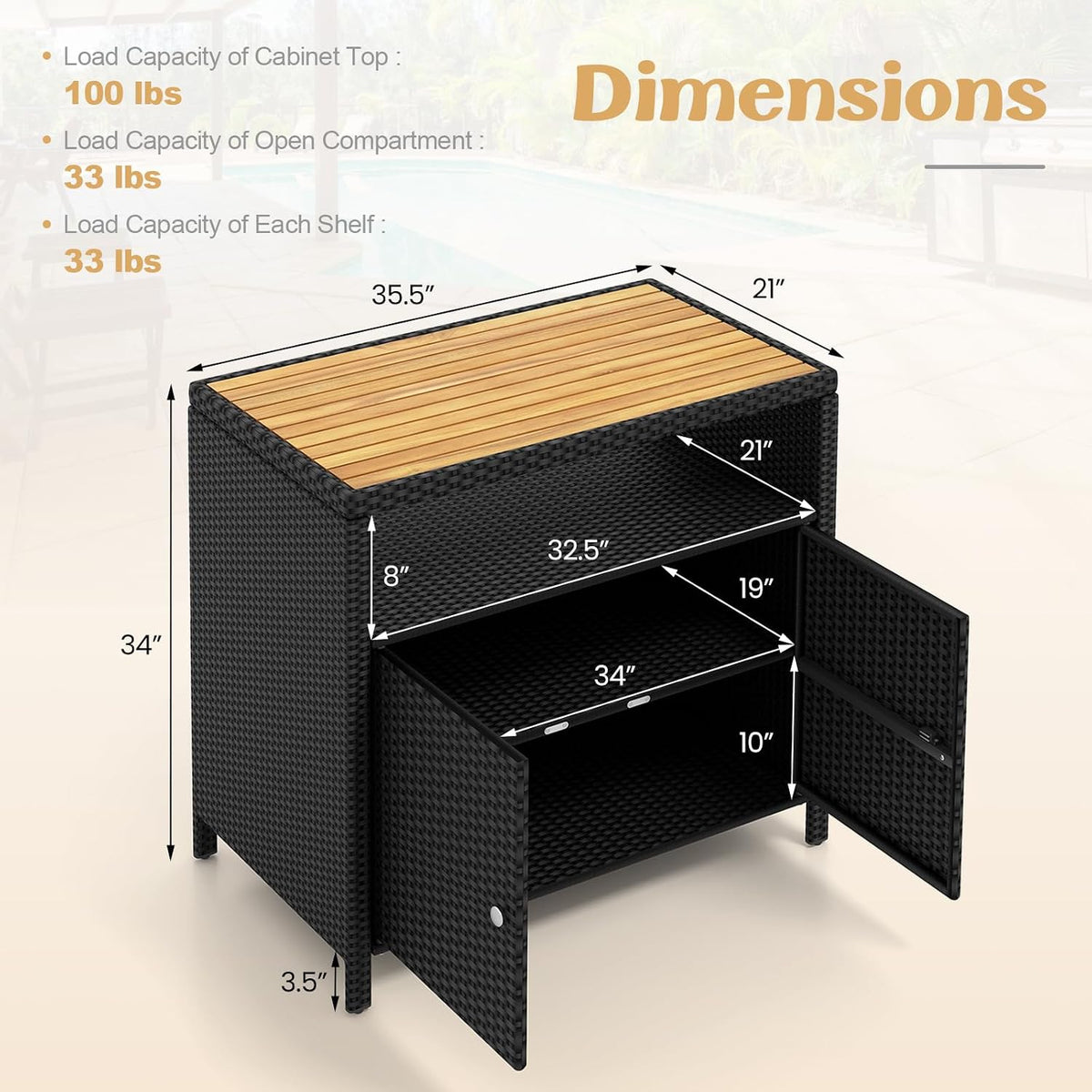 RELAX4LIFE Wicker Outdoor Bar Cabinet - PE Rattan Patio Bar Table