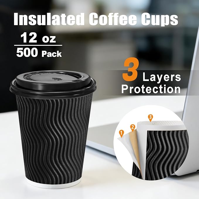 BYSNOW 500 Pack 12 oz Coffee Cups