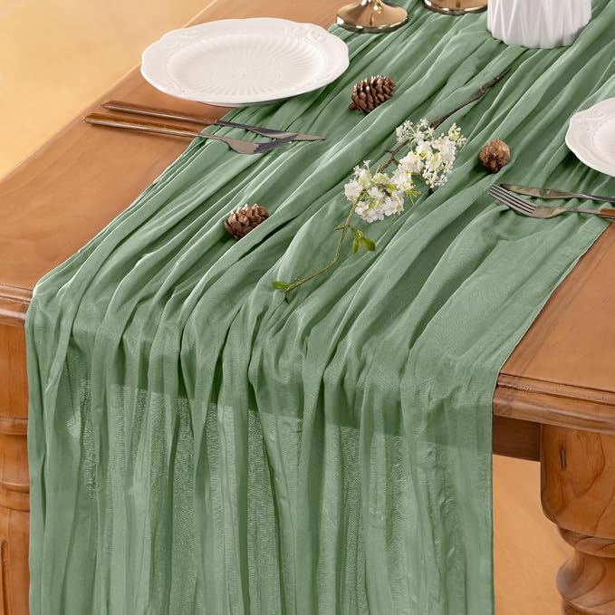 Sage Cheesecloth Table Runner 160 Inches 14 Ft Gauze Table Runner | Summer Boho