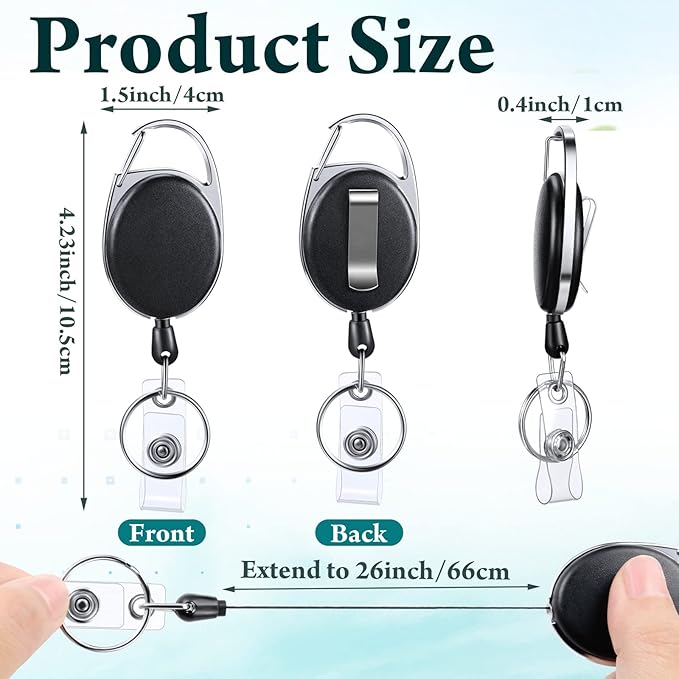 Laumoi 150 Packs Retractable ID Badge Holder Name ID Badge Reel Clips Keychain with Belt Clip and Key Ring for Office Worker Doctor Nurse Employee (Black)
