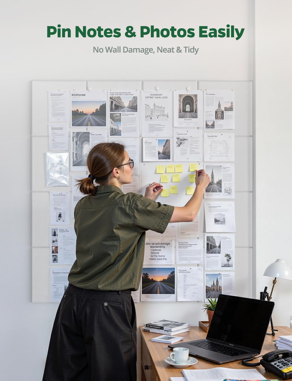 Felt Bulletin Board for Classroom School Wall Display,12 Pack White Large Corkboard Tiles Covering 36" x 48" Decorative for Office Bedroom Pin Notes Photos Organization Messages Notice
