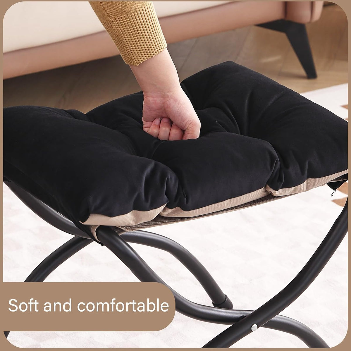LITA Folding Ottoman, Foldable Footrest Stool, Portable Small Foot Stool for Couch, Collapsible Foot Rest Ottoman for Sofa, Accent Padded Ottomans for Lazy Chair, Living Room, Bedroom