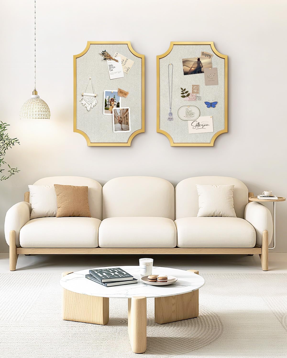 Large Linen Bulletin Board, 20"x30" Pin Board for Walls, Gold Wood Frame
