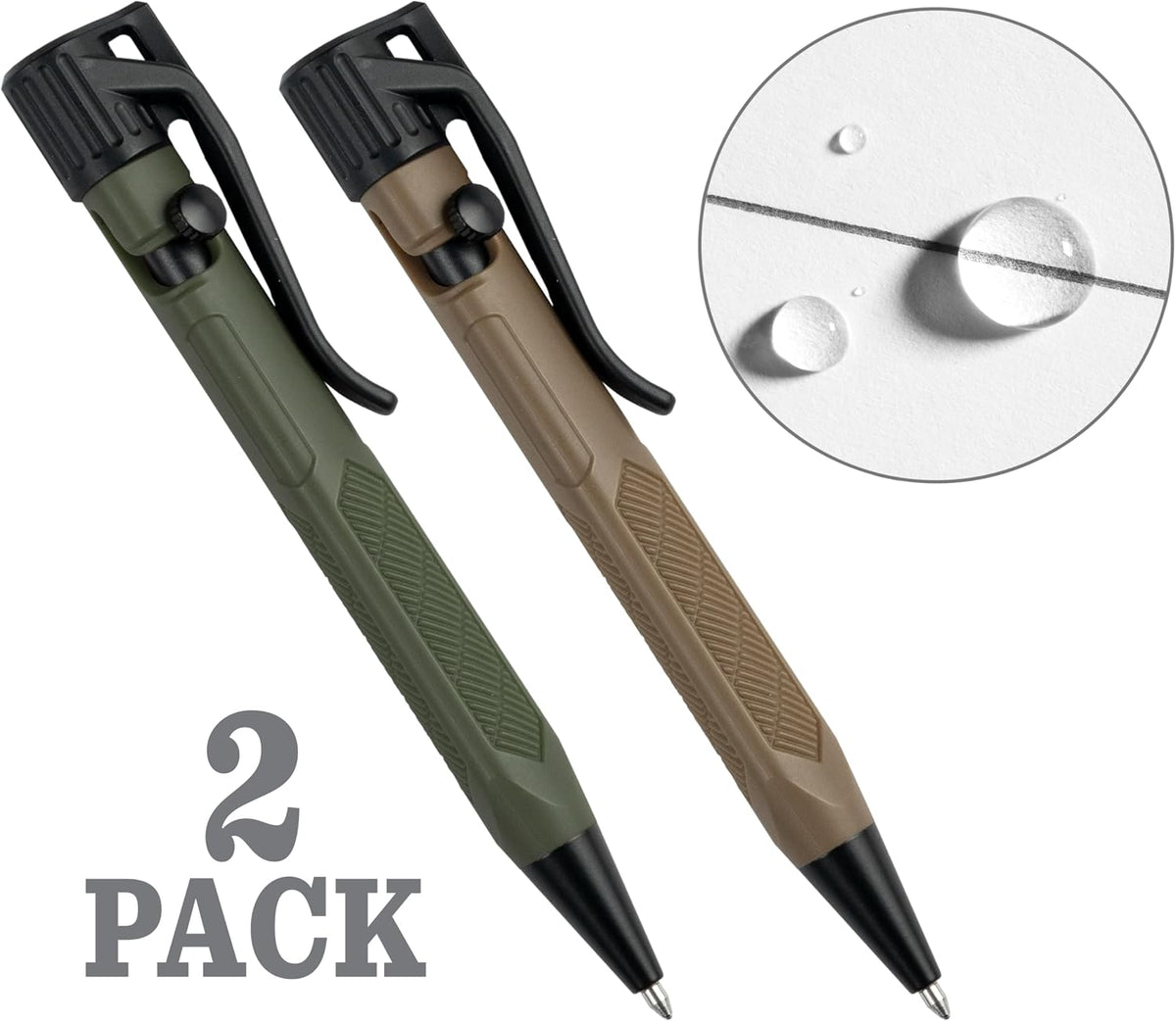 Rite in the Rain Weatherproof Olive Drab and Flat Dark Earth Mini Bolt-Action Pens - Black Ink, 2 Pack (No. TAC20)