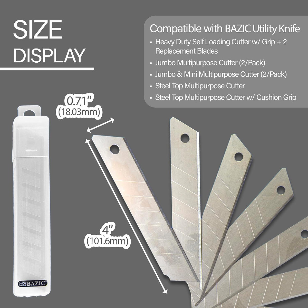 BAZIC Products 18 mm Snap-Off Replacement Blades in Tube, 8 Ct, 24-Box