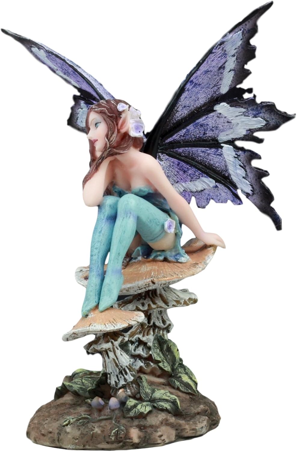 Ebros Amy Brown Forest Willow Nice Fairy Sitting On Wild Giant Mushroom Stool Statue 6" Tall Fantasy Mythical Faery Magic Watercolor Collectible Figurine