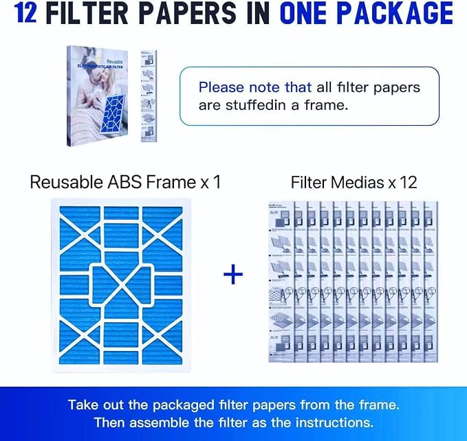 LEKEN 20x20x1 AC Furnace HVAC Filter Reusable Electrostatic Filters MERV 13