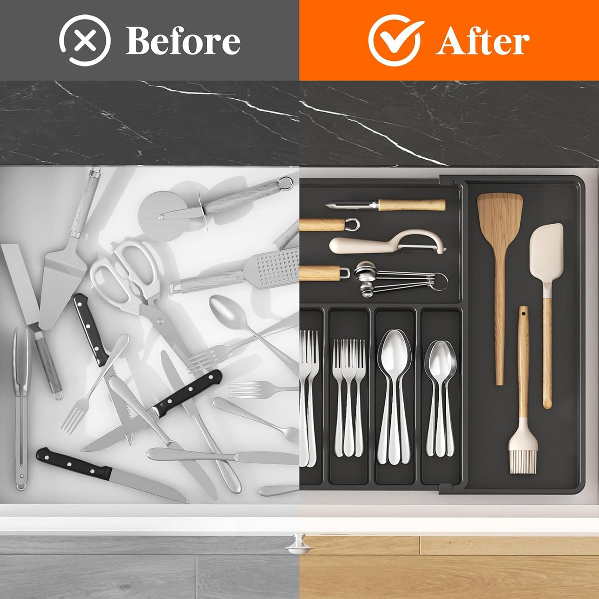 Lifewit Extra Large Silverware Drawer Organizer, Expandable Utensil Tray