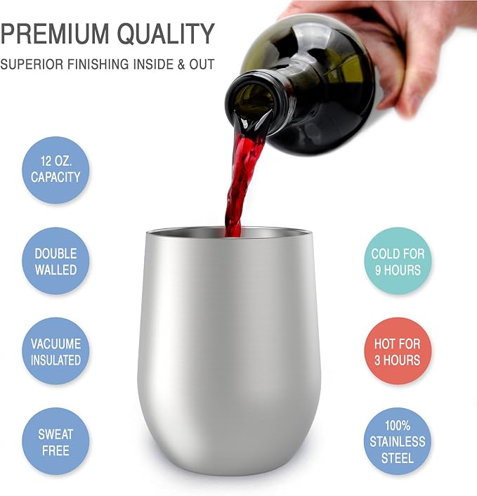 CHILLOUT LIFE 12 oz Stainless Steel Wine Tumblers 2 Pack
