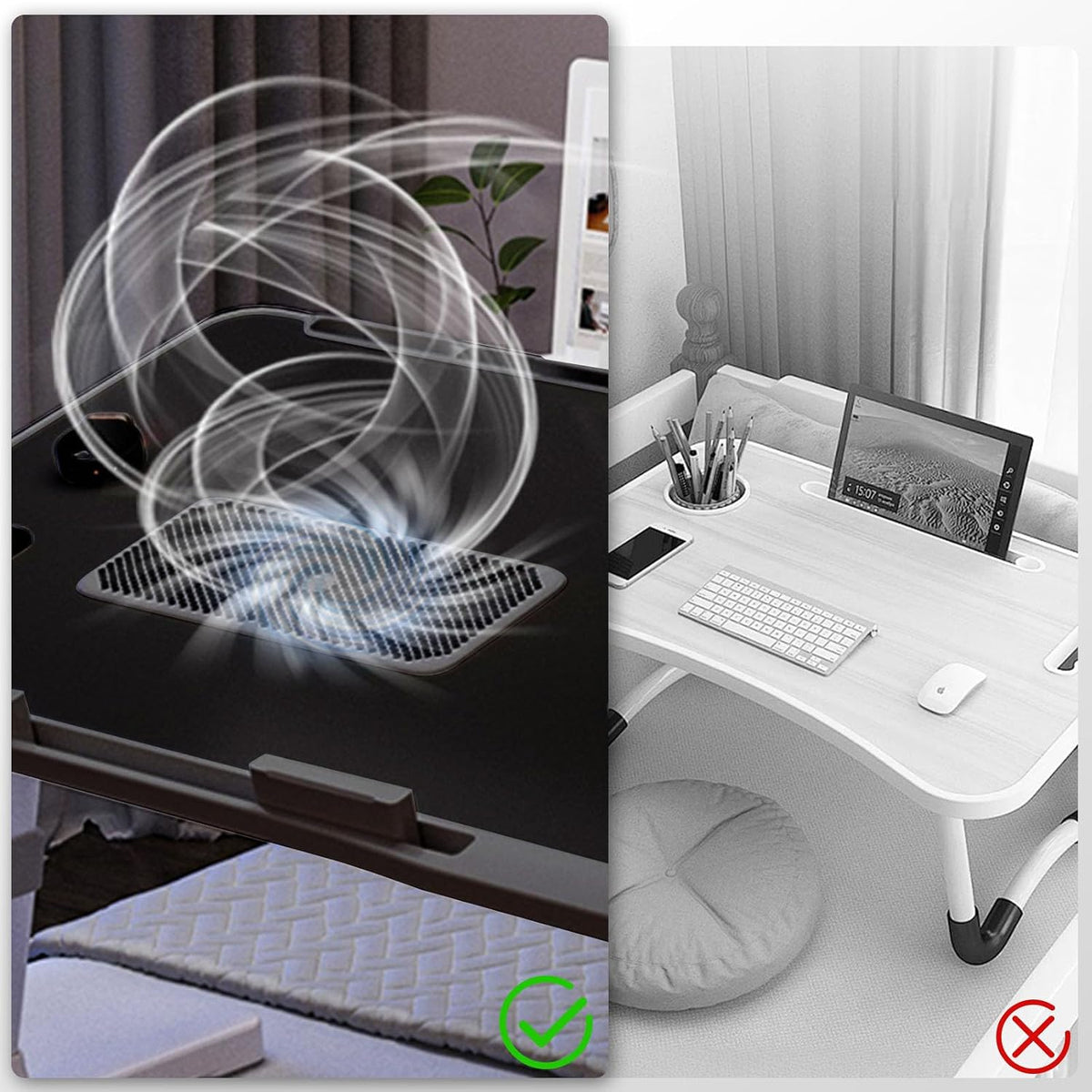 iXTRA Adjustable Laptop Lap Desk with Cooling Fan USB Light for Adults 60x40cm,Black