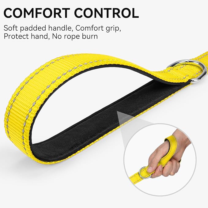 Joytale Dog Leash, 5 FT Double-Sided Reflective, Padded Handle Nylon Heavy Duty Leashes for Medium & Large Dogs Walking, Yellow