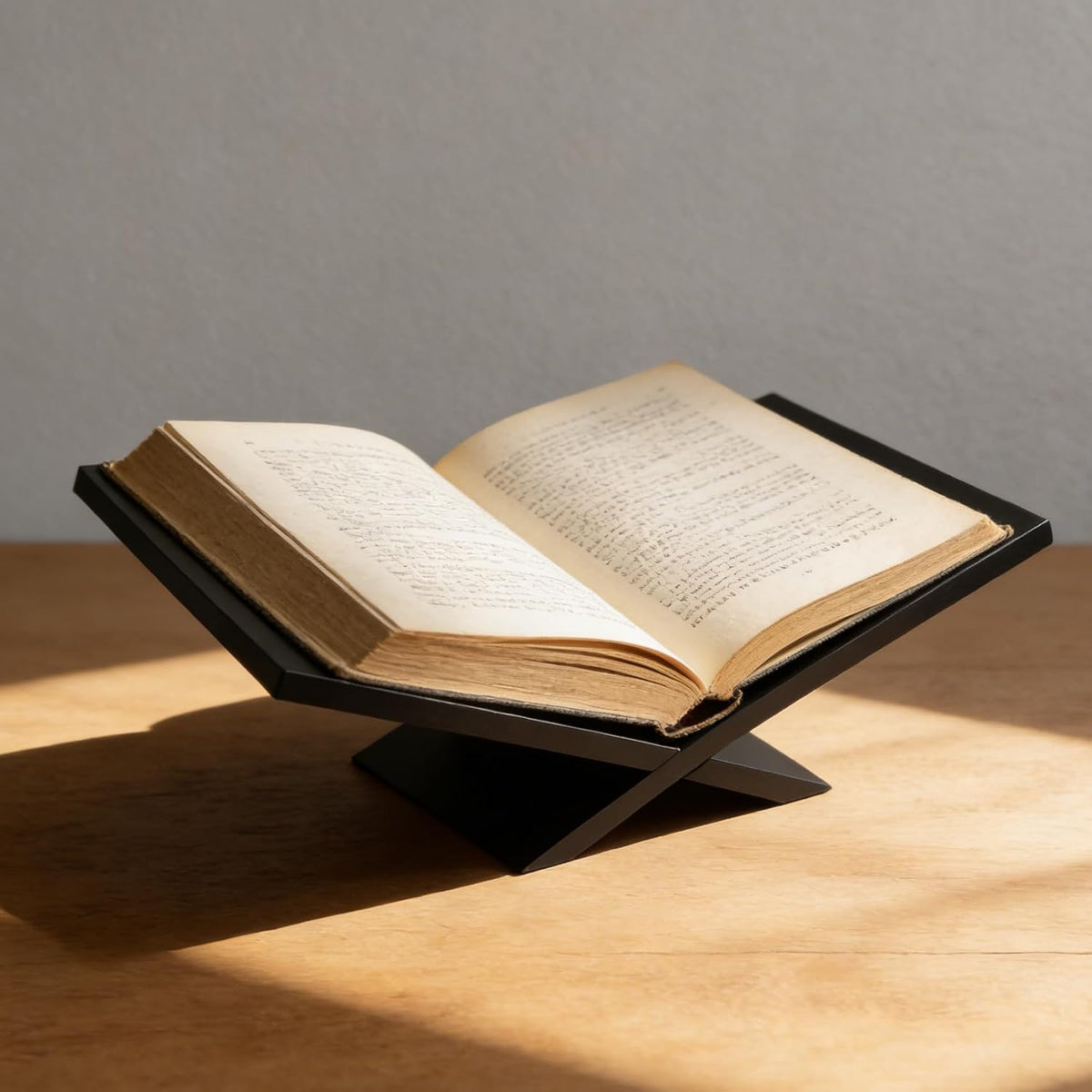 Open Display Book Stand, Wooden Large Book Holder, Coffee Table Stand, Wood Easel for Magazine, Art, Cook Book, Bible, Quran - Black (Black)