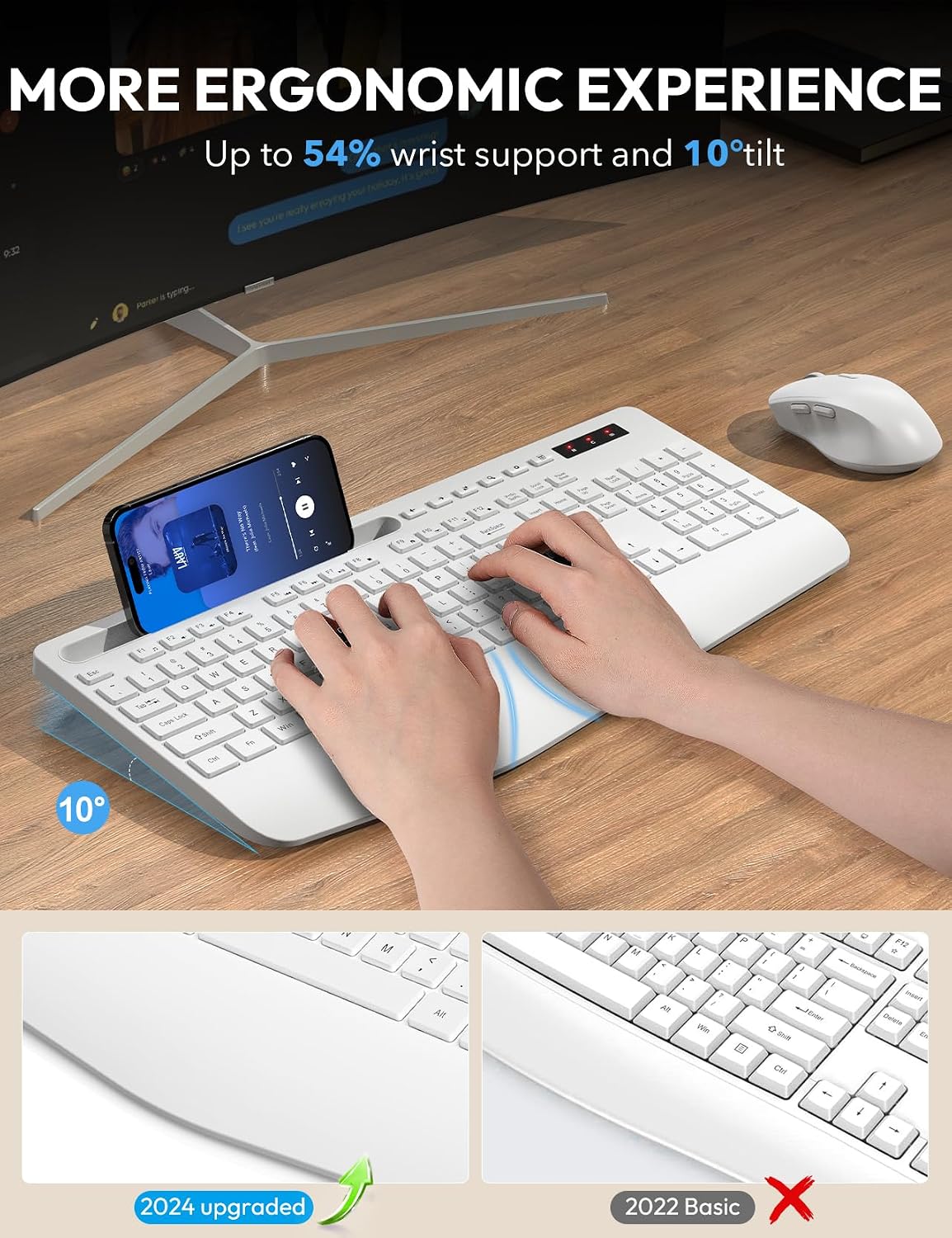 SABLUTE Wireless Keyboard and Mouse Combo, Full Size, Ergonomic Wrist Rest