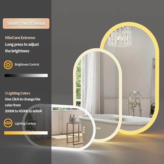 LUVODI Lighted LED Bathroom Mirror: 48x24IN Wall Mounted Dimmable 3 Colors
