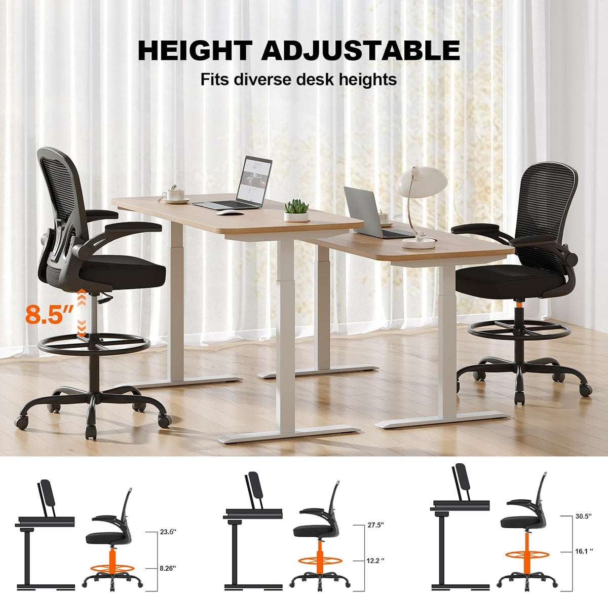 Synorla Ergonomic Tall Drafting Chair-Mesh Desk Chair with Flip-Up Arms