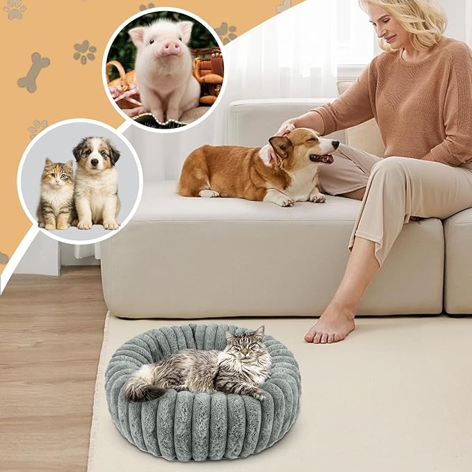 Cat Donut Bed | Cozy Warm Washable Dog Bed,Plush Pet Cushion Non-Slip Pet Furniture for Apartment Travel Corner Home Bedroom Outdoor Offices Indoor Floor Balcony