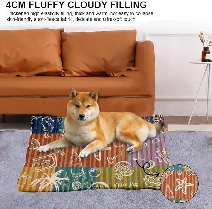 Colorful Summer Beach Comfort Dog Bed Dog Bed Mats for Crates Pads for Dogs Crate Washable Non-Slip Cushions Lining Pet Crates Pillows Pad Mat Medium Sized Indoor Outdoor 36X24 Inch