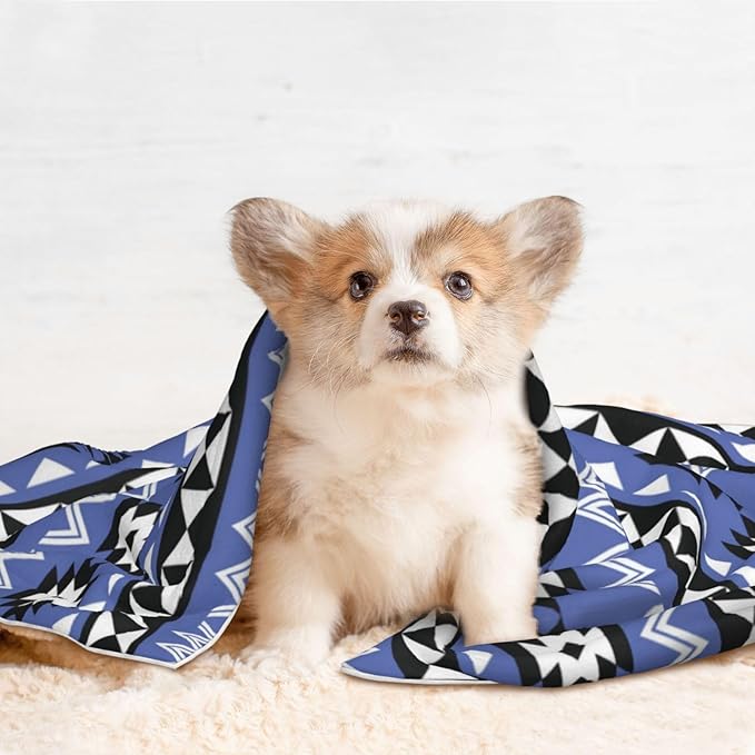 Dog and Cat Blanket in One, Tribal Ethnic Aztec Native American Decor, Double Sided Plush Throw with Raised Dot Pattern on One Side and Flat Velvet on Other for Variety