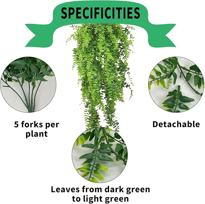 kathson 8 PCS Reptile Vines Plants Flexible Bendable Jungle Climbing Vine Terrarium Plastic Plant Leaves Pet Tank Habitat Decor for Bearded Dragons Lizards Geckos Snakes Frogs and More Reptiles