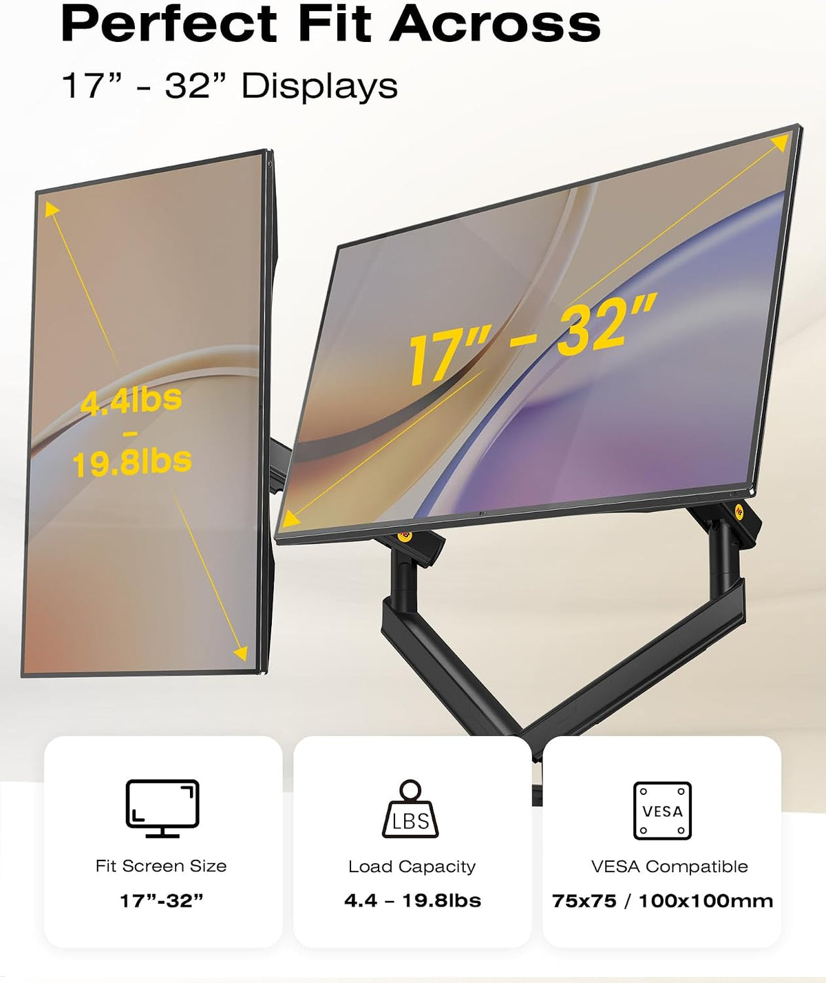 NB SmooVex™ Computer Monitor Arm, Monitor Stand fits up to 32 Inch, Mechanical Spring Monitor Arm, VESA 75/100 mm, Model-A5C