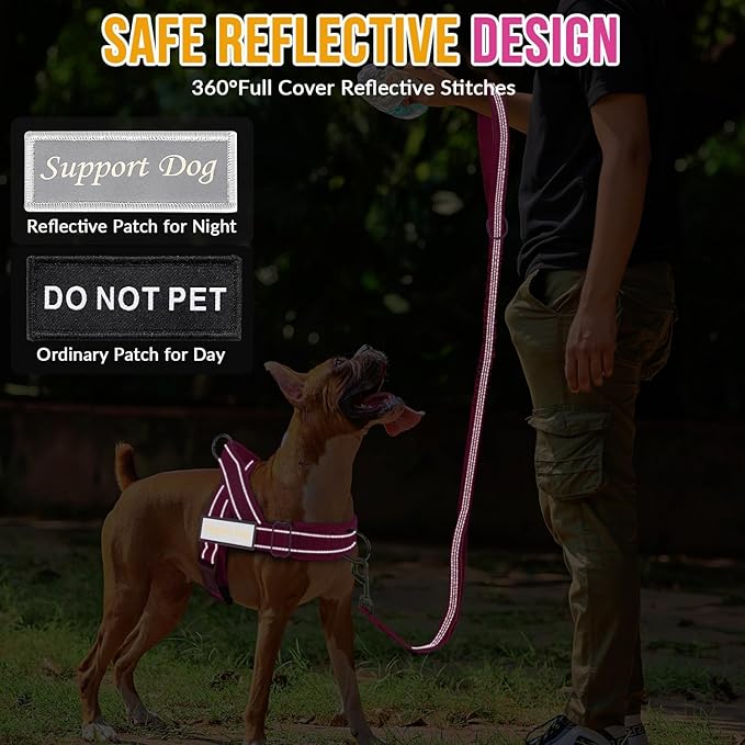 SlowTon No Pull Dog Harness - Heavy Duty Dog Harness and Leash Set for Medium Large Dogs, Reflective Tactical Harness with Soft Padded and Front Clip for Easy Walk and Training （FU, M