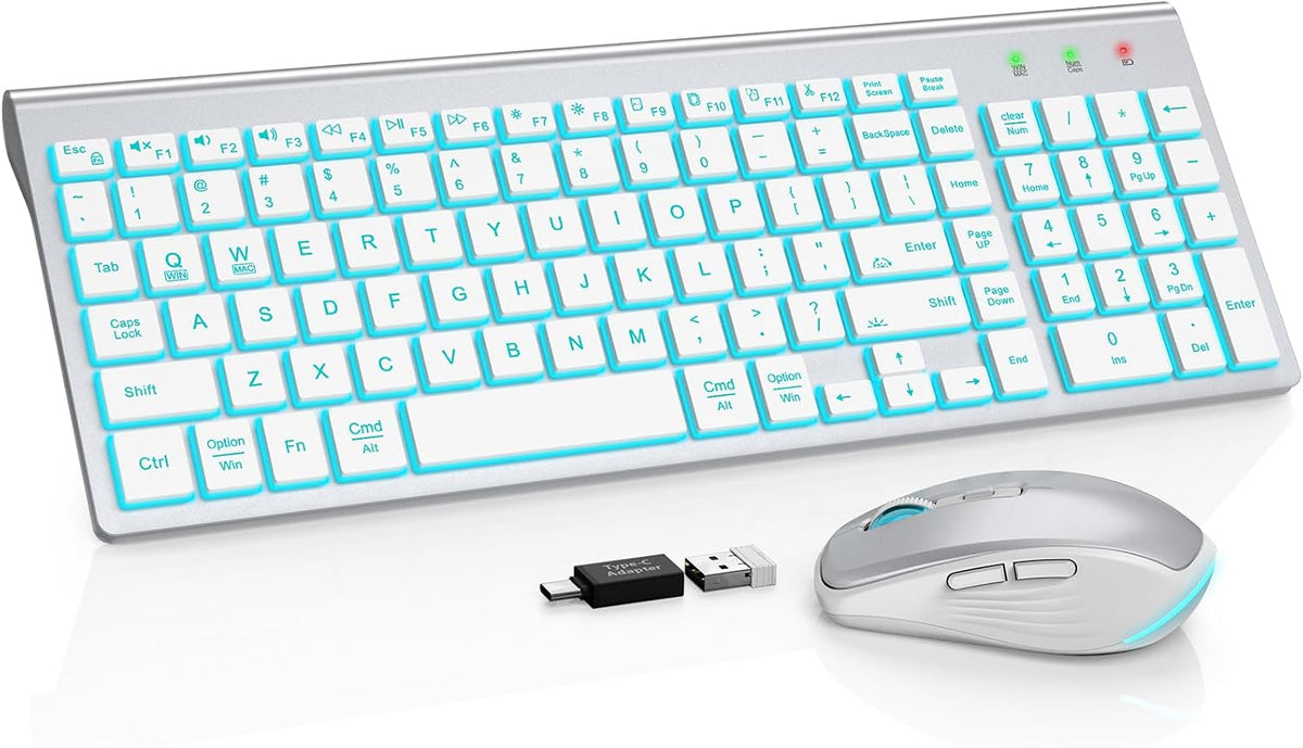 SABLUTE Wireless Keyboard and Mouse Combo, Compact Backlit Scissor Keys