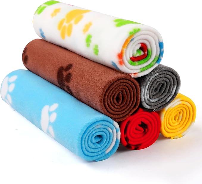 LINENLUX Cute Dog Blanket for Small Medium Dogs 6-Pack Soft Stretchy Fleece Blankets for Pet Cat Puppy Warm Wrinkle-Resistant Throw for Couch Bed Outdoor Mix 45x31 inch (Pack of 6)