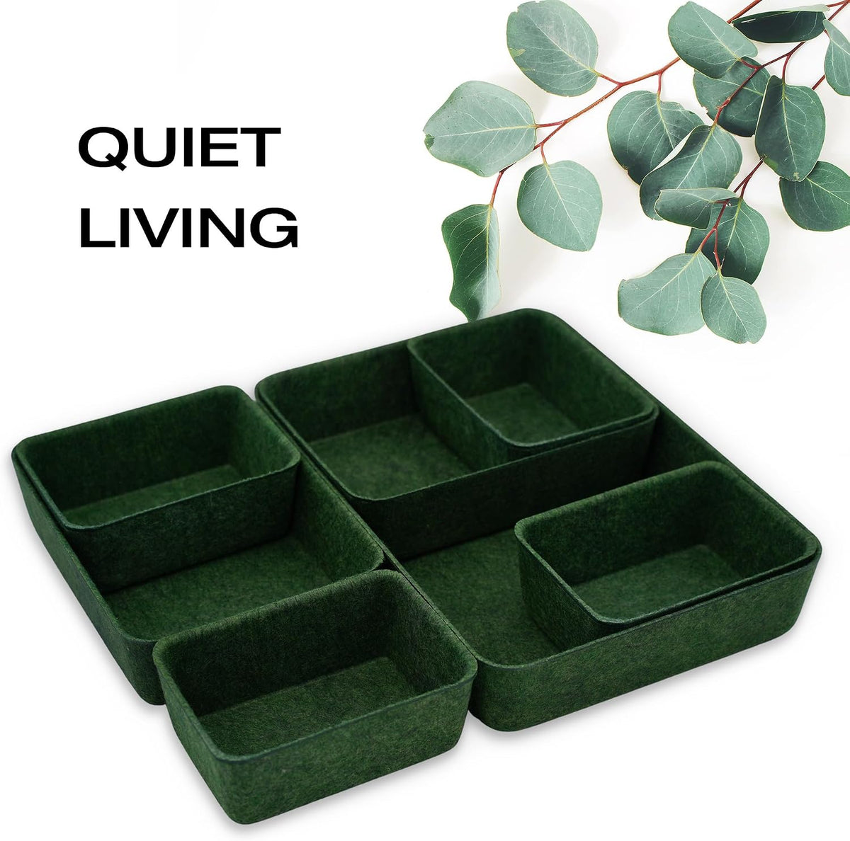Welaxy 7-Piece Felt Drawer Organizer Bins, Dividers Tray Set, Forest Green